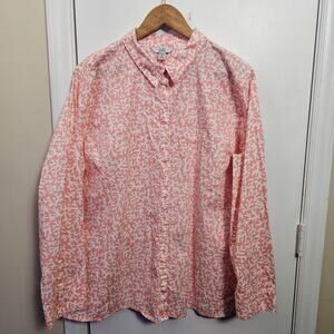 Croft Coral Print Roll Tab Sleeve Button Up Shirt Plus 3X Cotton Classic Mature